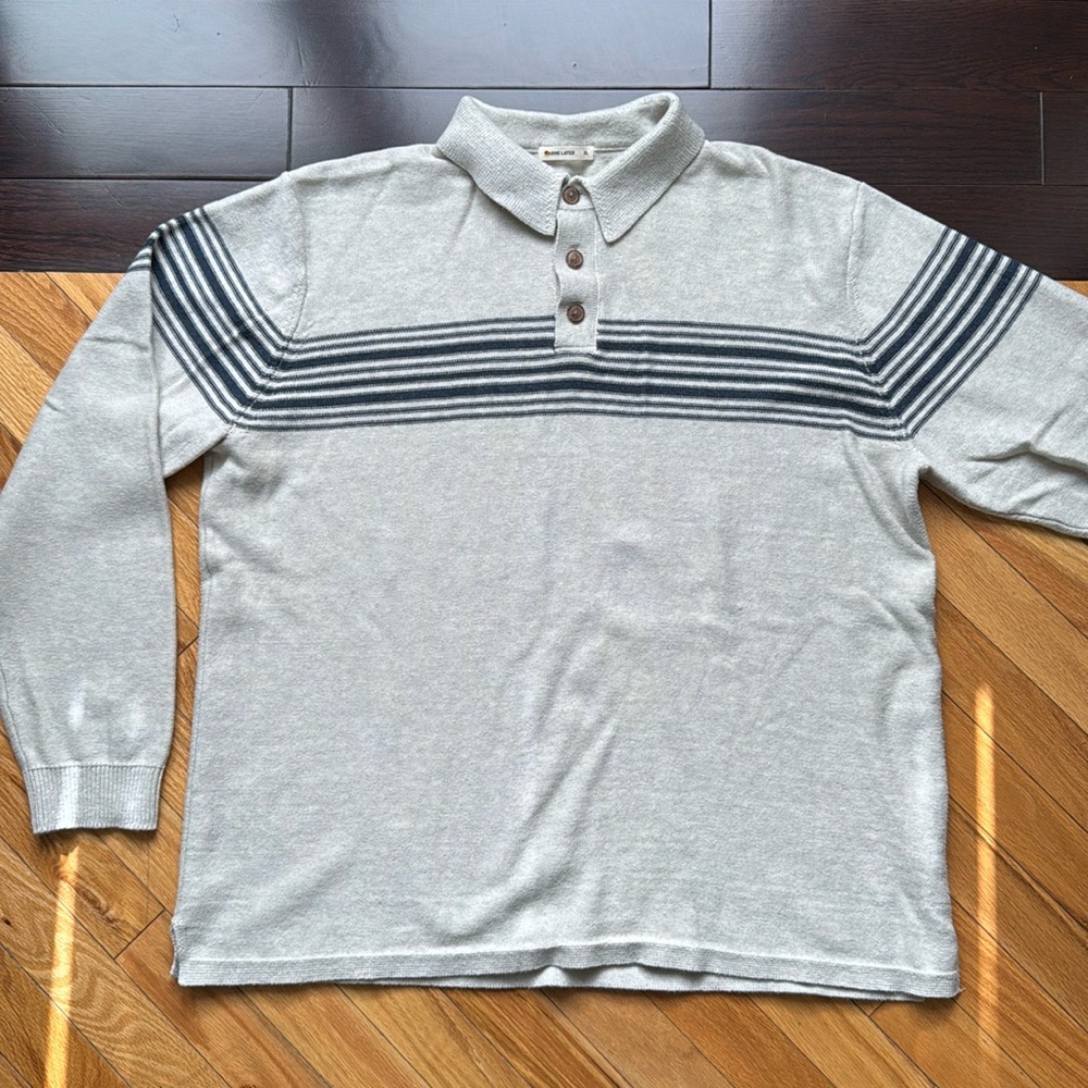 Marine Layer Elias Sweater polo XL oatmeal/navy. EUC. No rips, snags…Perfect